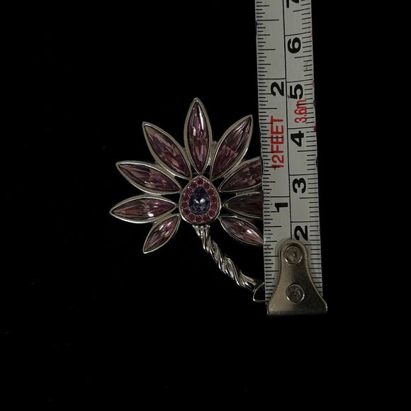 Swarovski Silver Tone Pink and Purple Flower 2 inch Brooch Pin - Picture 4 of 6